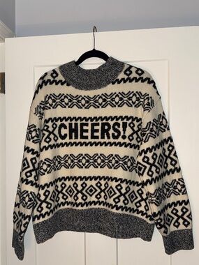 Cheers! Holiday Sweater A New Day Knit White Grey Pattern Women’s Plus